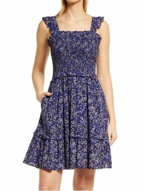 Draper James Shania Smocked Floral Sundress in Nassau Navy Multi size Large